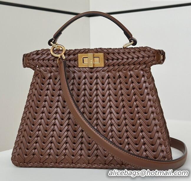 Best Price Fendi Peekaboo ISeeU Small Bag in Interlaced Leather 80138M Caramel 2025 Top