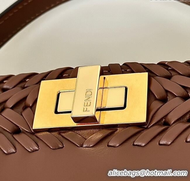 Best Price Fendi Peekaboo ISeeU Small Bag in Interlaced Leather 80138M Caramel 2025 Top