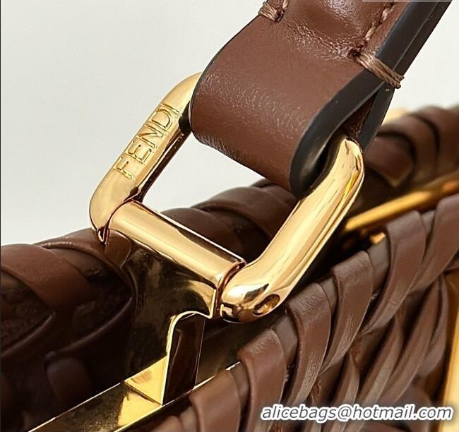 Best Price Fendi Peekaboo ISeeU Small Bag in Interlaced Leather 80138M Caramel 2025 Top