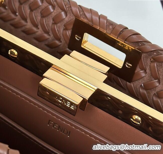 Best Price Fendi Peekaboo ISeeU Small Bag in Interlaced Leather 80138M Caramel 2025 Top