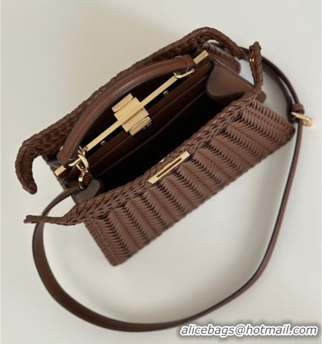 Best Price Fendi Peekaboo ISeeU Small Bag in Interlaced Leather 80138M Caramel 2025 Top