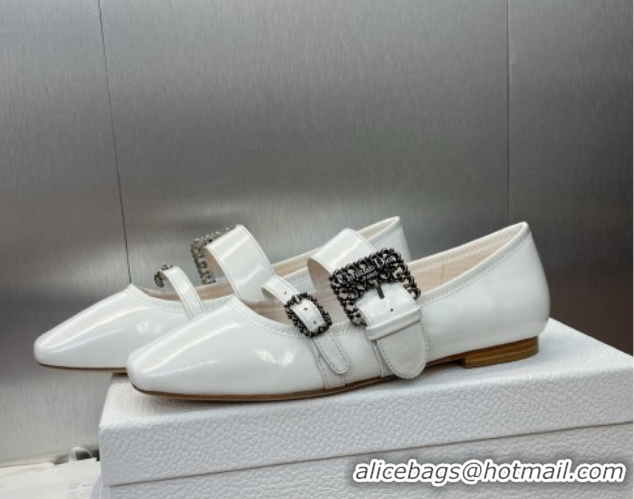 Fashion Dior D-Winter Ballet Flats in Crinkled Patent Calfskin Leather White 1029091