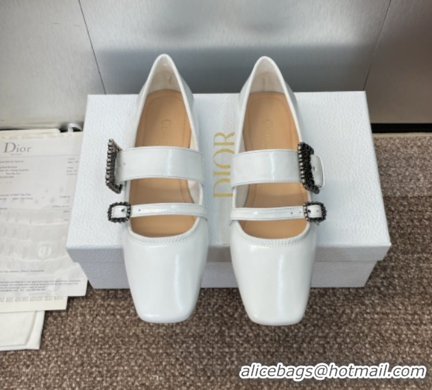 Fashion Dior D-Winter Ballet Flats in Crinkled Patent Calfskin Leather White 1029091