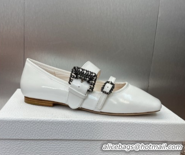 Fashion Dior D-Winter Ballet Flats in Crinkled Patent Calfskin Leather White 1029091