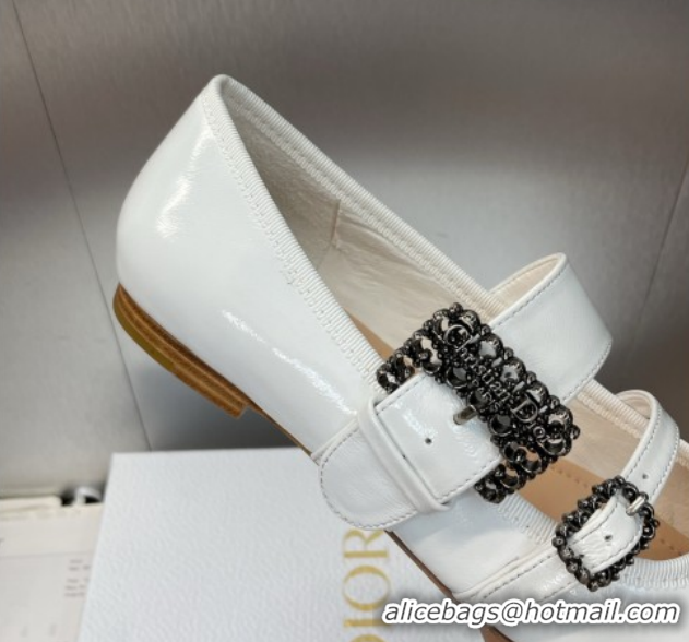 Fashion Dior D-Winter Ballet Flats in Crinkled Patent Calfskin Leather White 1029091