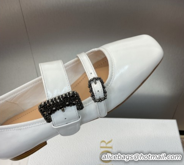 Fashion Dior D-Winter Ballet Flats in Crinkled Patent Calfskin Leather White 1029091
