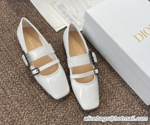 Fashion Dior D-Winter Ballet Flats in Crinkled Patent Calfskin Leather White 1029091