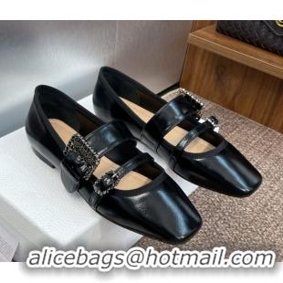 Buy Luxury Dior D-Winter Ballet Flats in Crinkled Patent Calfskin Leather Black 1029092
