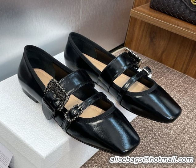 Buy Luxury Dior D-Winter Ballet Flats in Crinkled Patent Calfskin Leather Black 1029092