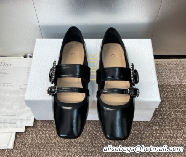 Buy Luxury Dior D-Winter Ballet Flats in Crinkled Patent Calfskin Leather Black 1029092
