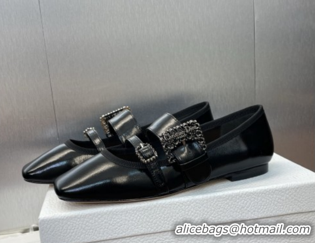 Buy Luxury Dior D-Winter Ballet Flats in Crinkled Patent Calfskin Leather Black 1029092