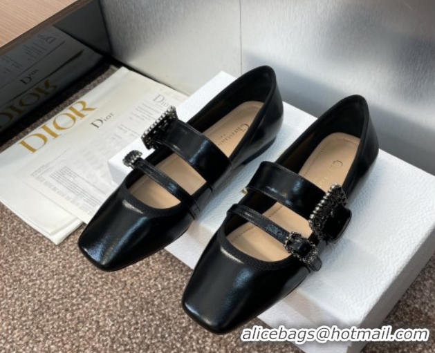 Buy Luxury Dior D-Winter Ballet Flats in Crinkled Patent Calfskin Leather Black 1029092
