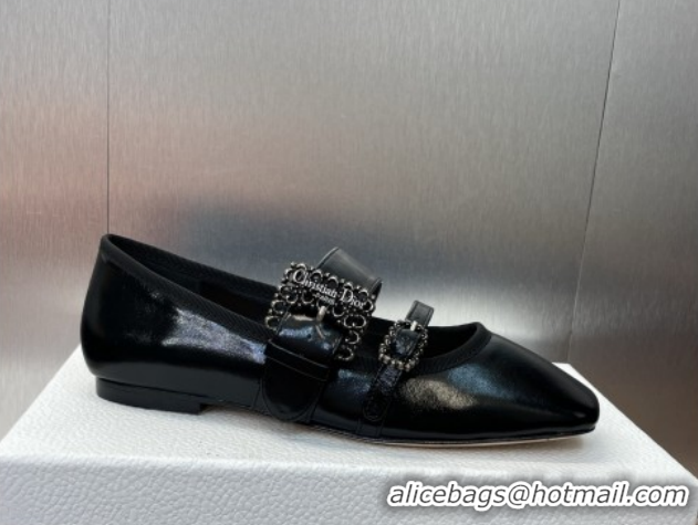 Buy Luxury Dior D-Winter Ballet Flats in Crinkled Patent Calfskin Leather Black 1029092