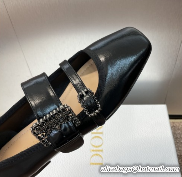 Buy Luxury Dior D-Winter Ballet Flats in Crinkled Patent Calfskin Leather Black 1029092