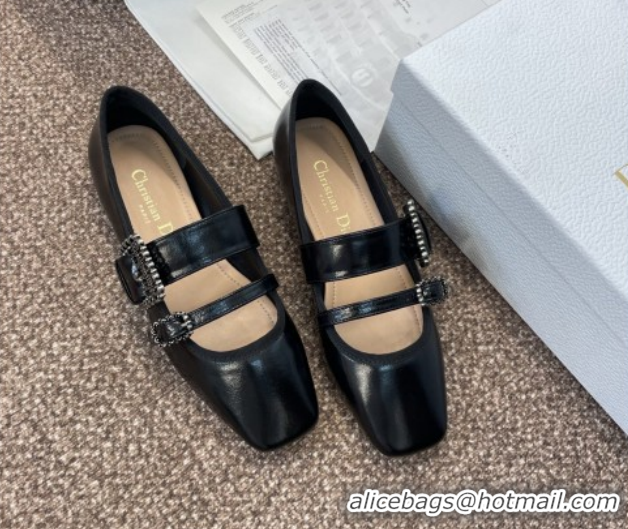 Buy Luxury Dior D-Winter Ballet Flats in Crinkled Patent Calfskin Leather Black 1029092
