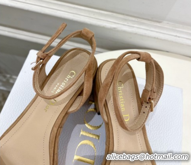 Grade Quality Dior D-Lane Platform Sandals 8.5cm in Suede with Signature Beige 1029093