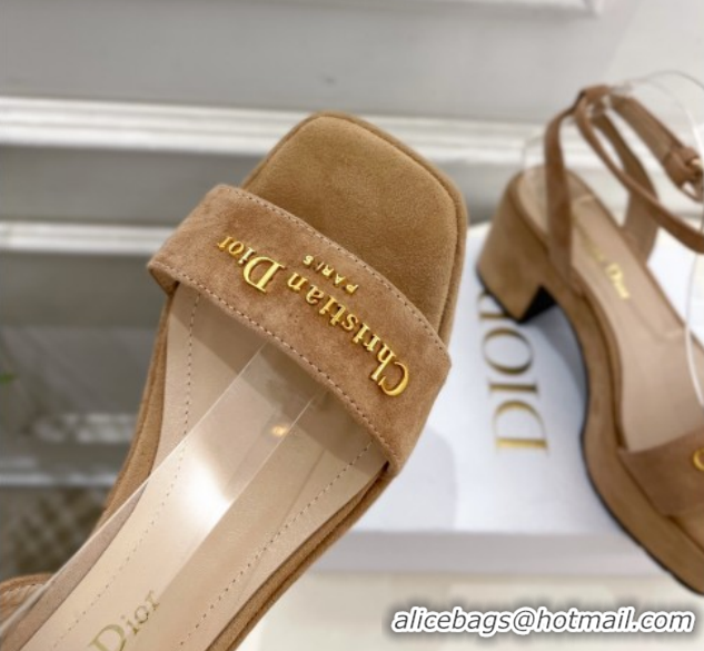 Grade Quality Dior D-Lane Platform Sandals 8.5cm in Suede with Signature Beige 1029093