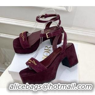 Best Grade Dior D-Lane Platform Sandals 8.5cm in Suede with Signature Burgundy 1029094