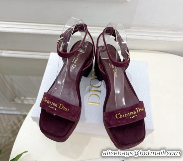 Best Grade Dior D-Lane Platform Sandals 8.5cm in Suede with Signature Burgundy 1029094