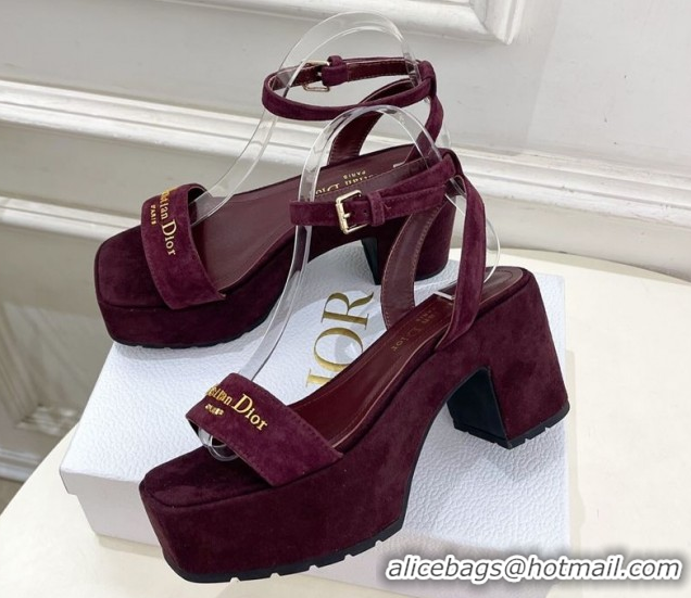 Best Grade Dior D-Lane Platform Sandals 8.5cm in Suede with Signature Burgundy 1029094