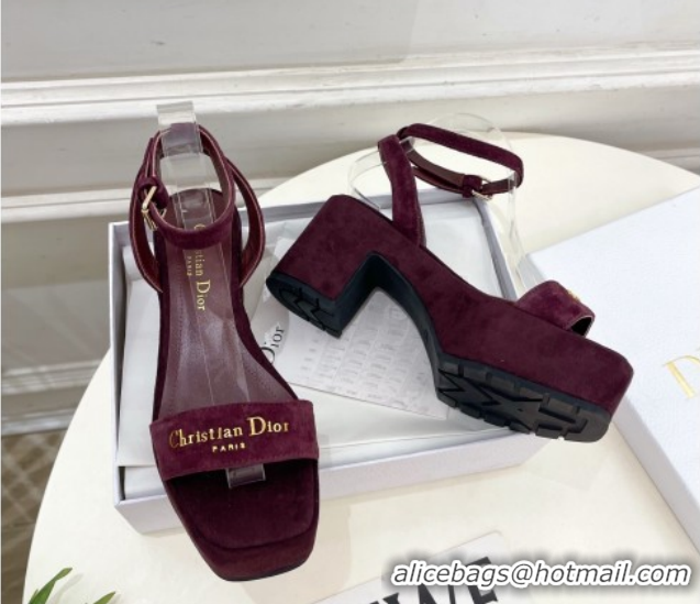 Best Grade Dior D-Lane Platform Sandals 8.5cm in Suede with Signature Burgundy 1029094