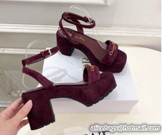 Best Grade Dior D-Lane Platform Sandals 8.5cm in Suede with Signature Burgundy 1029094
