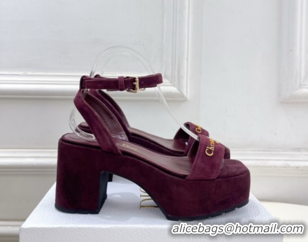 Best Grade Dior D-Lane Platform Sandals 8.5cm in Suede with Signature Burgundy 1029094