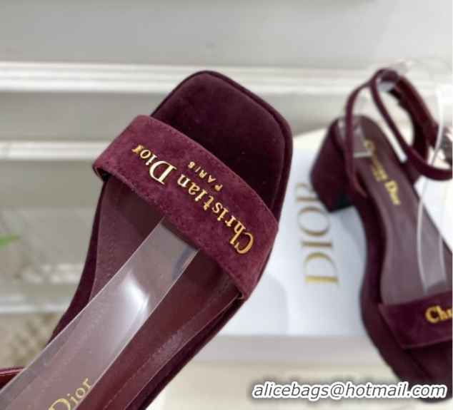 Best Grade Dior D-Lane Platform Sandals 8.5cm in Suede with Signature Burgundy 1029094