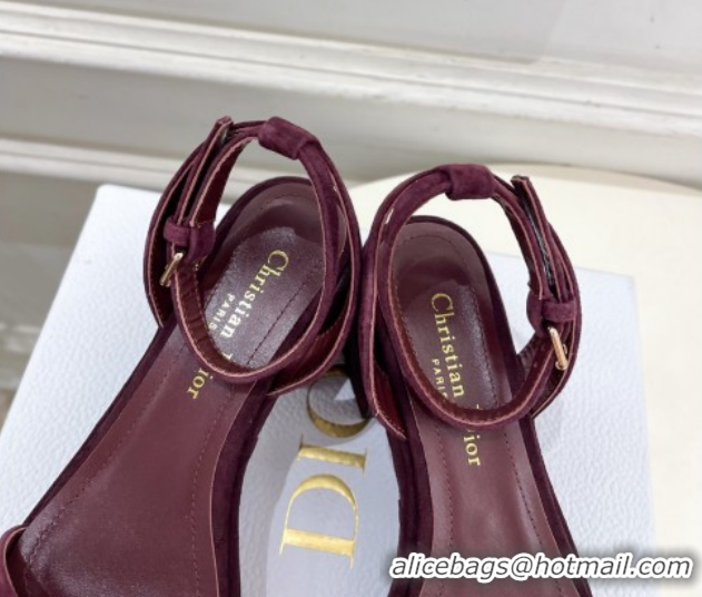 Best Grade Dior D-Lane Platform Sandals 8.5cm in Suede with Signature Burgundy 1029094