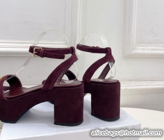 Best Grade Dior D-Lane Platform Sandals 8.5cm in Suede with Signature Burgundy 1029094