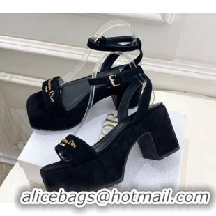 Best Price Dior D-Lane Platform Sandals 8.5cm in Suede with Signature Black 1029095