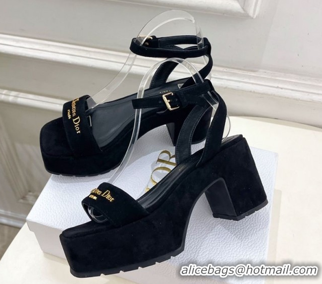Best Price Dior D-Lane Platform Sandals 8.5cm in Suede with Signature Black 1029095