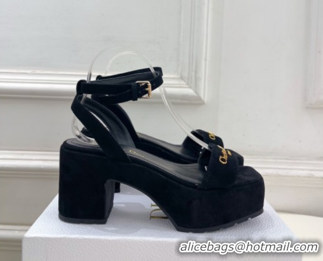 Best Price Dior D-Lane Platform Sandals 8.5cm in Suede with Signature Black 1029095