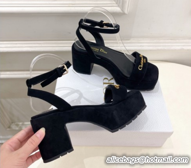 Best Price Dior D-Lane Platform Sandals 8.5cm in Suede with Signature Black 1029095