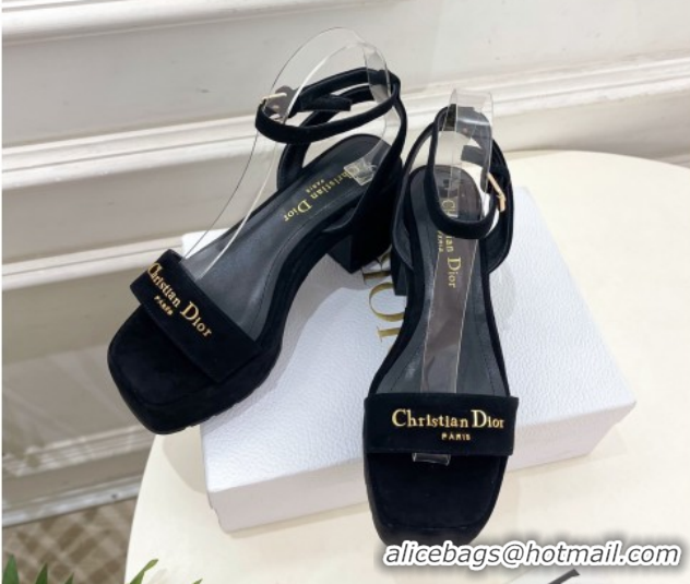 Best Price Dior D-Lane Platform Sandals 8.5cm in Suede with Signature Black 1029095