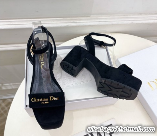 Best Price Dior D-Lane Platform Sandals 8.5cm in Suede with Signature Black 1029095