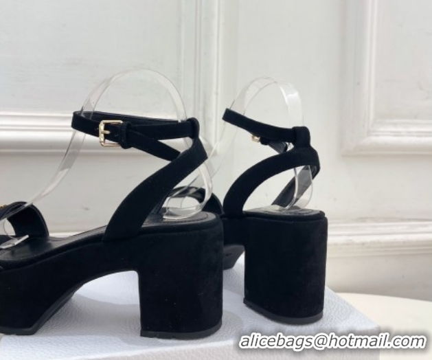 Best Price Dior D-Lane Platform Sandals 8.5cm in Suede with Signature Black 1029095