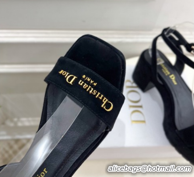 Best Price Dior D-Lane Platform Sandals 8.5cm in Suede with Signature Black 1029095
