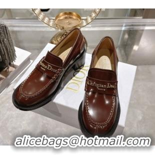 Hot Style Dior Boy Loafer Pumps 5cm in Brushed Calfskin Leather Brown 1216089