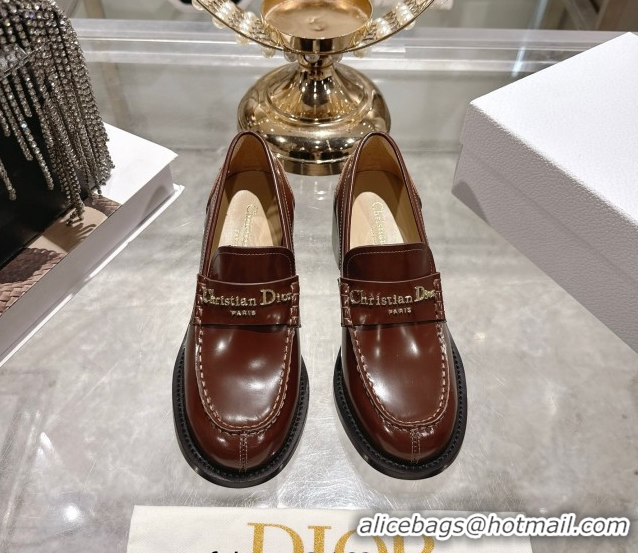 Hot Style Dior Boy Loafer Pumps 5cm in Brushed Calfskin Leather Brown 1216089