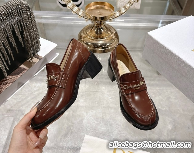 Hot Style Dior Boy Loafer Pumps 5cm in Brushed Calfskin Leather Brown 1216089