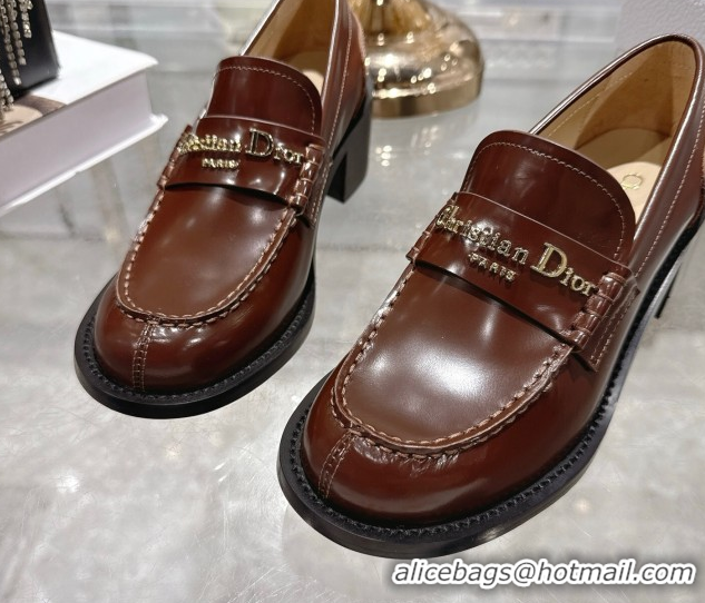 Hot Style Dior Boy Loafer Pumps 5cm in Brushed Calfskin Leather Brown 1216089
