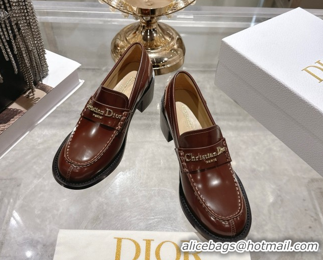 Hot Style Dior Boy Loafer Pumps 5cm in Brushed Calfskin Leather Brown 1216089