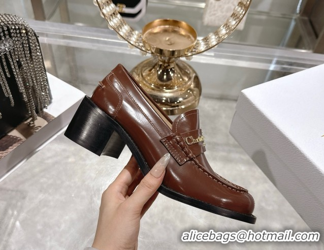 Hot Style Dior Boy Loafer Pumps 5cm in Brushed Calfskin Leather Brown 1216089