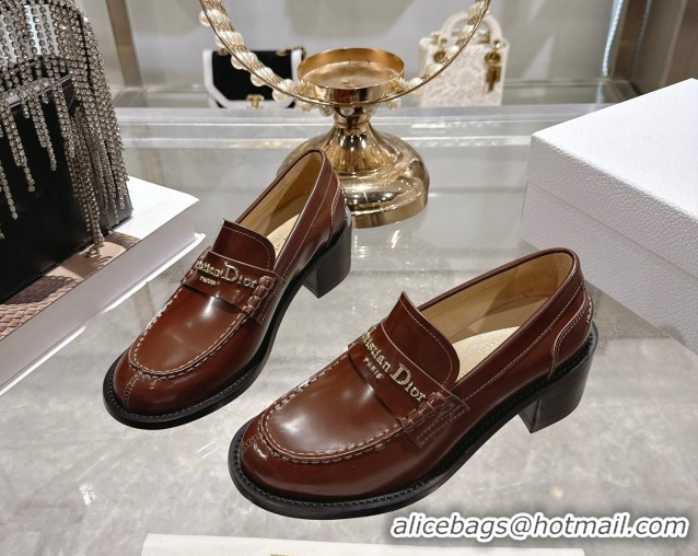 Hot Style Dior Boy Loafer Pumps 5cm in Brushed Calfskin Leather Brown 1216089