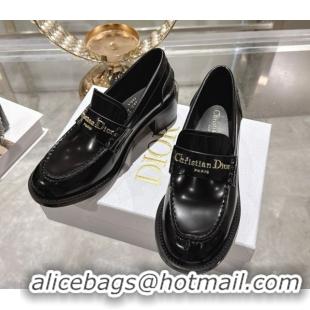 Duplicate Dior Boy Loafer Pumps 5cm in Brushed Calfskin Leather Black 1216090
