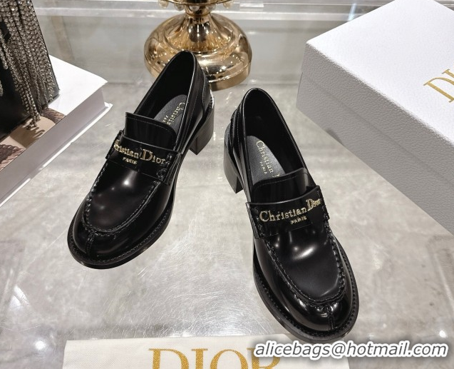 Duplicate Dior Boy Loafer Pumps 5cm in Brushed Calfskin Leather Black 1216090
