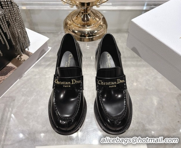 Duplicate Dior Boy Loafer Pumps 5cm in Brushed Calfskin Leather Black 1216090