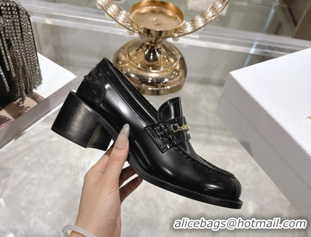 Duplicate Dior Boy Loafer Pumps 5cm in Brushed Calfskin Leather Black 1216090