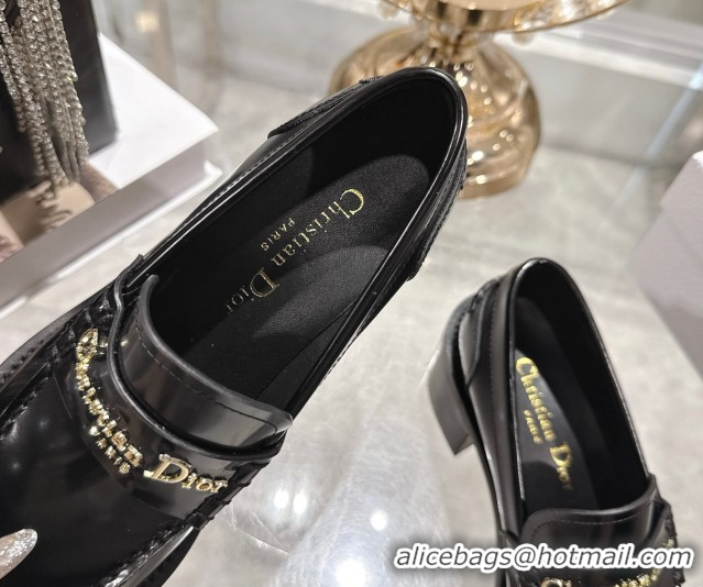 Duplicate Dior Boy Loafer Pumps 5cm in Brushed Calfskin Leather Black 1216090